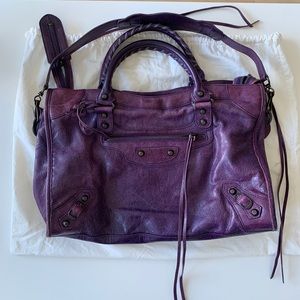 Balenciaga Raisin Purple City Shoulder Hand Bag